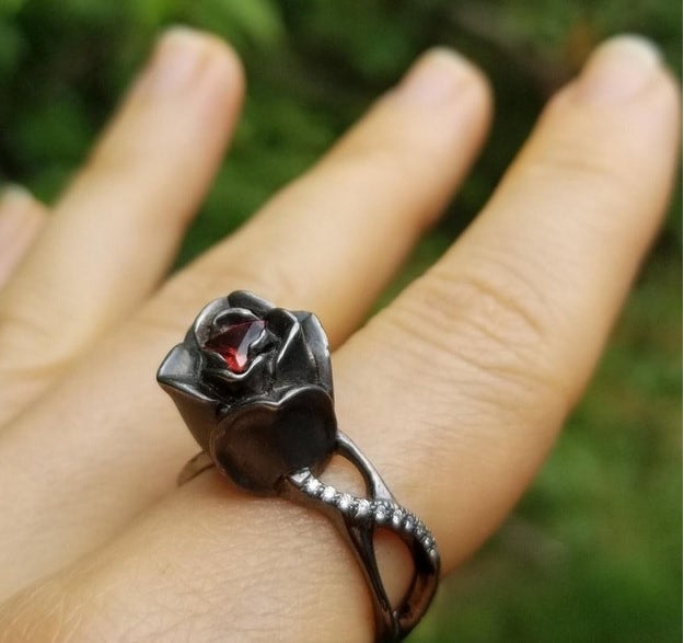 Black and red rose ring sale